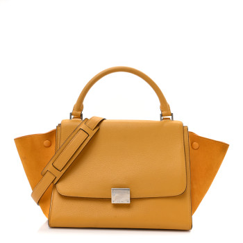 CELINE Drummed Calfskin Suede Small Trapeze Ocre