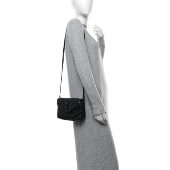 SAINT LAURENT Calfskin Y Quilted Monogram Monochrome Toy Loulou Crossbody Bag Black
