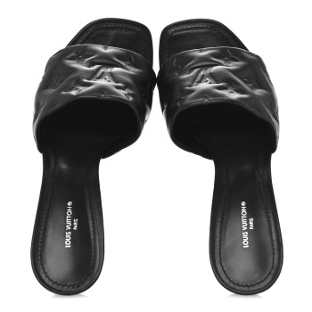 LOUIS VUITTON Lambskin Embossed Monogram Revival High Heel Mules 39 Black