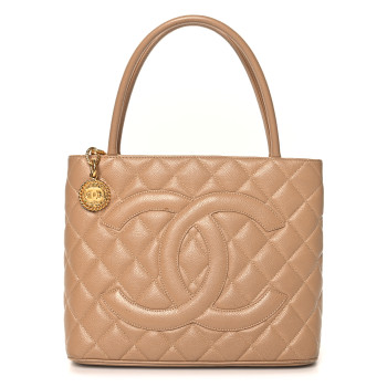 CHANEL Caviar Quilted Medallion Tote Beige