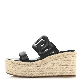 HERMES Nappa Ithea Espadrille Wedge Sandals 35 Black