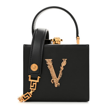 VERSACE Calfskin Virtus Square Shoulder Bag Black