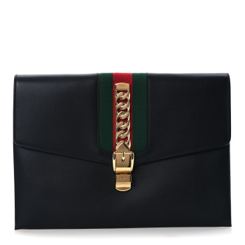 GUCCI Calfskin Maxi Sylvie Clutch Black