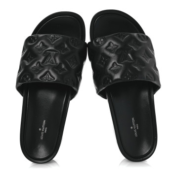 LOUIS VUITTON Lambskin Embossed Monogram Jumbo Flatform Mule Sandals 40 Black