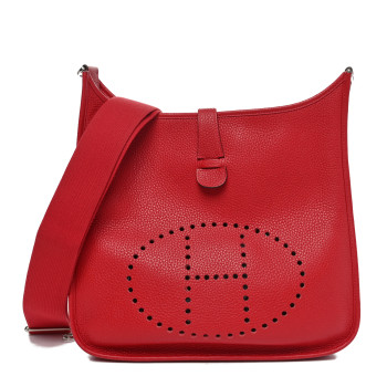 HERMES Taurillon Clemence Evelyne III GM Rouge Casaque