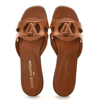 LOUIS VUITTON Calfskin LV Isola Flat Sandals 38 Tan