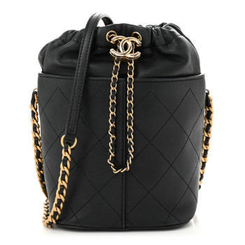 CHANEL Caviar Lambskin Bucket Drawstring Bag Black