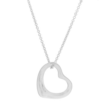 TIFFANY Sterling Silver 22mm Elsa Peretti Open Heart Pendant Necklace