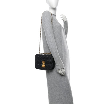 CHRISTIAN DIOR Lambskin Cannage Large Dioraddict Flap Bag Black