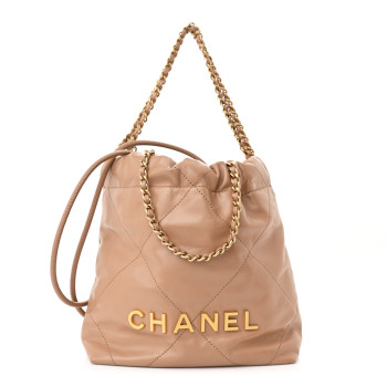 CHANEL Shiny Calfskin Quilted Mini Chanel 22 Dark Beige