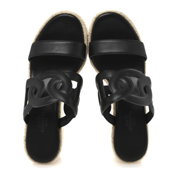 HERMES Nappa Ithea Espadrille Wedge Sandals 35 Black