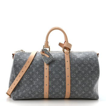 LOUIS VUITTON Denim Monogram Studded Keepall Bandouliere 45 Cloudy Grey