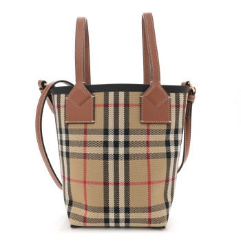 BURBERRY Cotton Calfskin Vintage Check Mini London Tote Bag Archive Beige