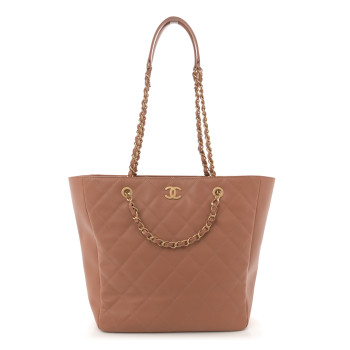 CHANEL Calfskin Stitched Large Shopping Bag Brown