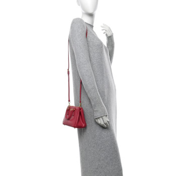 PRADA Saffiano Lux Micro Galleria Double Zip Tote Peonia