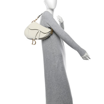CHRISTIAN DIOR Grained Calfskin Saddle Bag White