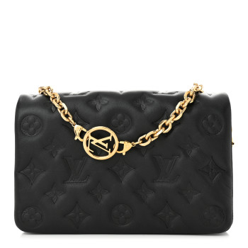 LOUIS VUITTON Lambskin Embossed Monogram Pochette Coussin Black