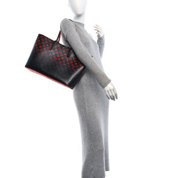 CHRISTIAN LOUBOUTIN Perforated Calfskin Degrade Loubinthesky East West Cabata Tote Black Red