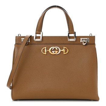 GUCCI Grainy Calfskin Medium Zumi Top Handle Bag Friky Taupe