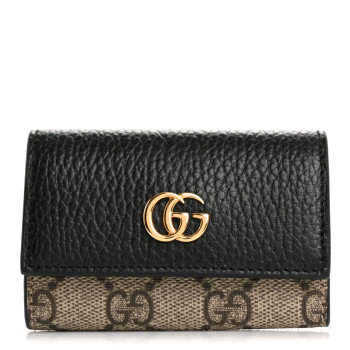GUCCI Dollar Calfskin GG Supreme Monogram GG Marmont 6 Key Holder Case Black Beige Ebony