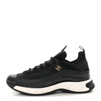 CHANEL Velvet Calfskin Mixed Fibers CC Sneakers 40.5 Black