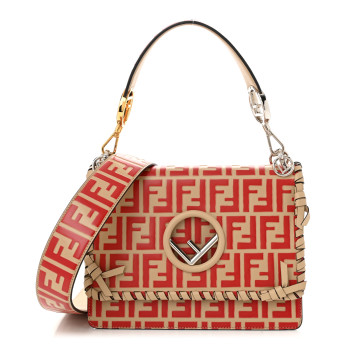 FENDI Vitello Century F is Fendi Whipstitch Threads FF Embossed Kan I Shoulder Bag Amido Fiamma