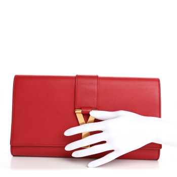 SAINT LAURENT Calfskin Classic Y Ligne Clutch Rouge Orient