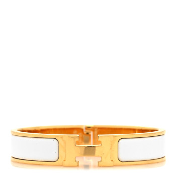 HERMES Enamel Narrow Clic Clac H Bracelet GM White