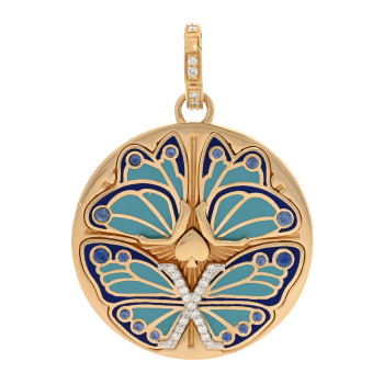 FOUNDRAE 18K Yellow Gold Diamond Enamel Reverie Annex Link Medallion Pendant