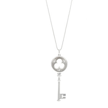 TIFFANY 18K White Gold Diamond Clover Key Pendant Bead Necklace