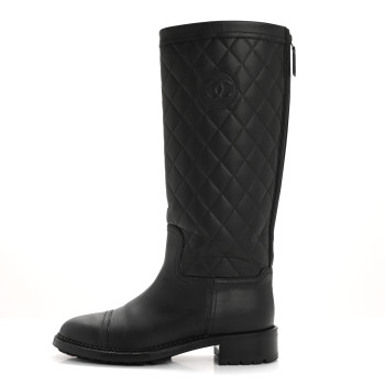 CHANEL Oily Calfskin Quilted High Boots 37.5 Black