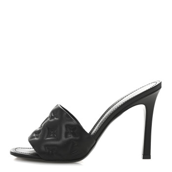 LOUIS VUITTON Lambskin Embossed Monogram Revival High Heel Mules 39 Black