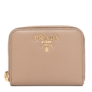 PRADA Saffiano Metal Zip Coin Purse Cammeo