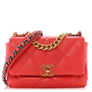 CHANEL Lambskin Quilted Medium Chanel 19 Flap Red