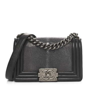 CHANEL Galuchat Stingray Small Boy Flap Black Silver