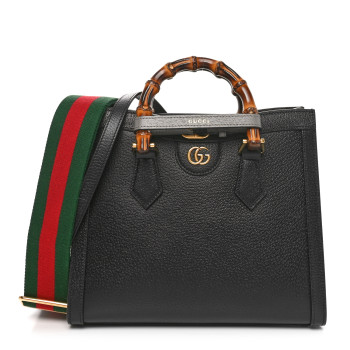 GUCCI Textured Dollar Calfskin Web Small Diana Tote Bag Black Dusty Grey