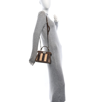 FENDI Fabric Woven Cuoio Romano Selleria Petite Peekaboo I SEE U Satchel Natural Gianduia