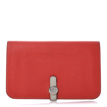 HERMES Togo Dogon Duo Wallet Rouge Garance Gris Mouette