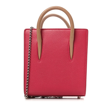 CHRISTIAN LOUBOUTIN Grained Calfskin Patent Studded Nano Paloma Pink Red