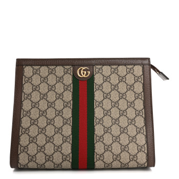 GUCCI GG Supreme Monogram Web Ophidia Pouch Brown