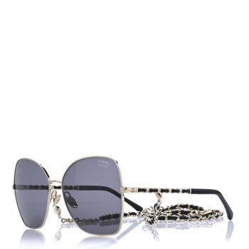 CHANEL Metal Square Frame Chain Sunglasses 4274-Q Gold Black