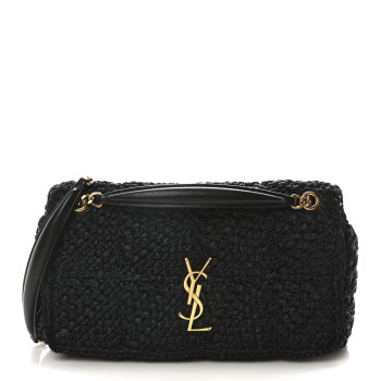 SAINT LAURENT Raffia Monogram Medium Jamie Black