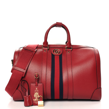 GUCCI Textured Dollar Calfskin Web Medium Savoy Duffle Bag Red