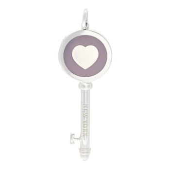 TIFFANY Sterling Silver Enamel Keys Heart Key Pendant Lavender