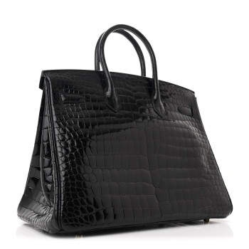 HERMES Shiny Porosus Crocodile Birkin 35 Black