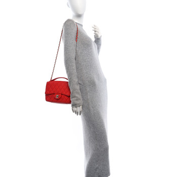 CHANEL Lambskin Quilted Medium Easy Carry Flap Red