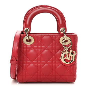 CHRISTIAN DIOR Lambskin Cannage Mini Lady Dior Red