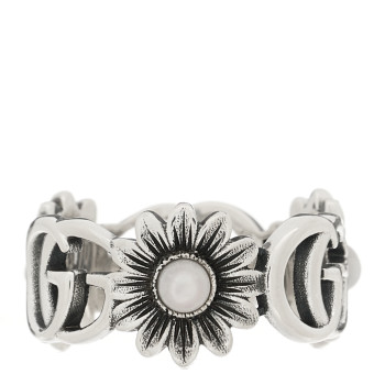 GUCCI Sterling Silver Mother of Pearl Double G Marmont Flower Ring 51 5.75