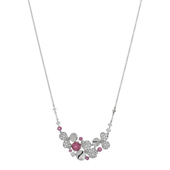 TIFFANY Platinum Diamond Pink Tourmaline Paper Flowers Cluster Pendant Necklace