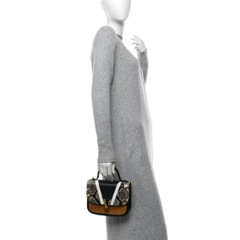 VERSACE Vitello Snakeskin Calf Hair Virtus V Small Top Handle Shoulder Bag Black Brown Multicolor